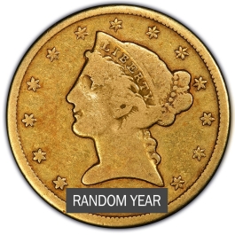 $5 Liberty Head Half Eagle Gold Coin (Cleaned/Jewelry Grade) - Random Year