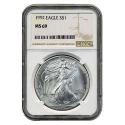 1992 NGC MS-69 American Silver Eagle Coin (Brown Label)