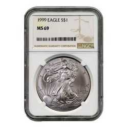 1999 NGC MS-69 American Silver Eagle Coin (Brown Label)