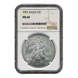 2001 NGC MS-69 American Silver Eagle Coin (Brown Label)