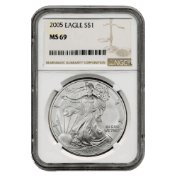 2005 NGC MS-69 American Silver Eagle Coin (Brown Label)