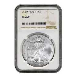 2007 NGC MS-69 American Silver Eagle Coin (Brown Label)