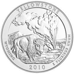 2010 Yellowstone Park 5 oz Burnished Silver Coin - America The Beautiful