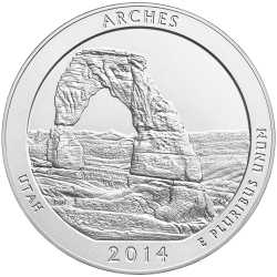 2014 Arches National Park 5 oz Burnished Silver Coin - America The Beautiful