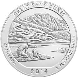 2014 Great Sand Dunes 5 oz Burnished Silver Coin - America The Beautiful