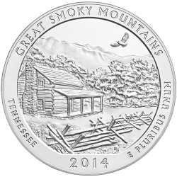 2014 Great Smoky Mountain 5 oz Burnished Silver Coin - America The Beautiful