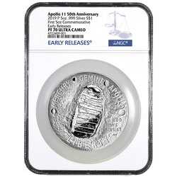 2019 5 oz NGC PF-70 Apollo 11 Silver Dollar - Early Releases