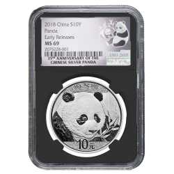 2018 30 Gram Chinese Silver Panda NGC MS-69 Early Releases Black Core