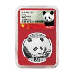 2018 30 Gram Chinese Silver Panda NGC MS-69 Early Releases Red Core