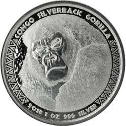 2018 Congo Silverback Gorilla Silver Coin 1 oz