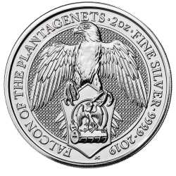 2019 2 oz Queen's Beasts Falcon of the Plantagenets Silver Coin
