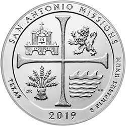 2019 US Mint San Antonio Missions 5 oz Burnished Silver Coin | America The Beautiful