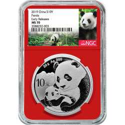 2019 30 Gram Chinese Silver Panda NGC MS-70 Early Releases Red Core