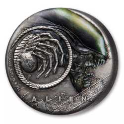 2019 Tuvalu 2 oz Alien™ 40th Anniversary Antiqued Silver Coin
