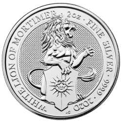 2020 2 oz Queen's Beasts White Lion of Mortimer Silver Coin