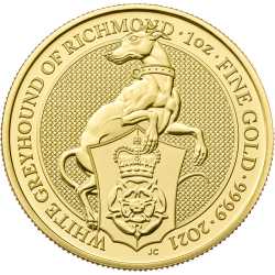 2021 1 oz Queen's Beasts White Greyhound of Richmond Gold Coin