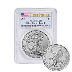2021 PCGS MS-69 First Strike Type 2 American Silver Eagle Coin