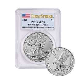 2021 PCGS MS-70 First Strike Type 2 American Silver Eagle Coin