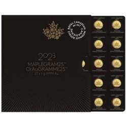 2023 25 x 1 Gram Canadian Gold Maplegram25 Coin Sheet