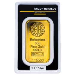 50 gram Argor-Heraeus Kinebar Gold Bar