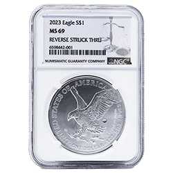 2023 US Silver Eagle NGC MS-69 Mint Error Reverse Struck Thru 1 oz Coin