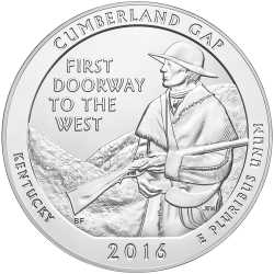 2016 Cumberland Gap 5 oz Burnished Silver Coin - America The Beautiful