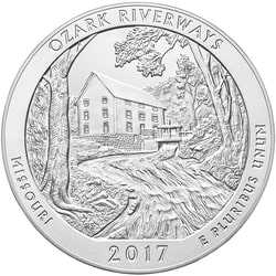 2017 Ozark Riverways 5 oz Burnished Silver Coin - America The Beautiful