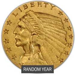 $2.50 Indian Quarter Eagle Gold Coin Random Year  |  VF+