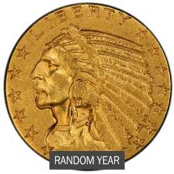 $5 Indian Half Eagle Gold Coin Random Year  |  XF