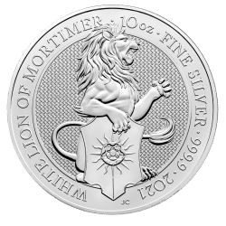 2021 10 oz Queen's Beasts White Lion of Mortimer Silver Coin