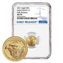 2021 1/10 oz NGC MS-70 Early Releases Type 2 American Gold Eagle Coin