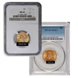 $5 MS-63 Liberty Half Eagle Gold Coin (NGC or PCGS) - Random Year