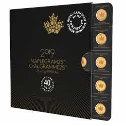 2019 25x1 Gram Canadian Gold Maplegram25™ Coin Sheet - in Assay