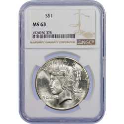 1922-1935 NGC MS-63 Peace Silver Dollar - Random Year