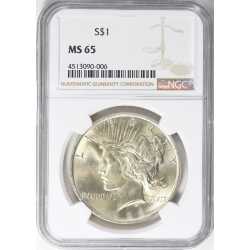 1922-1935 NGC MS-65 Peace Silver Dollar - Random Year