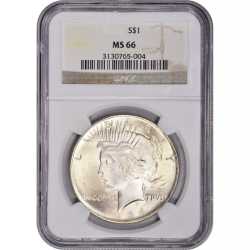 1922-1935 NGC MS-66 Peace Silver Dollar - Random Year