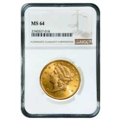 $20 MS-64 Liberty Double Eagle Gold Coin (NGC or PCGS) - Random Year
