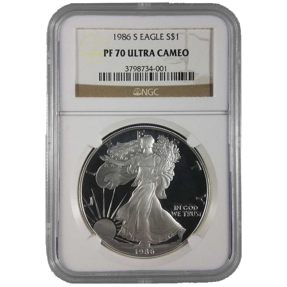 1986\u002DS\u0020NGC\u0020PF\u002D70\u0020Proof\u0020American\u0020Silver\u0020Eagle\u0020Coin
