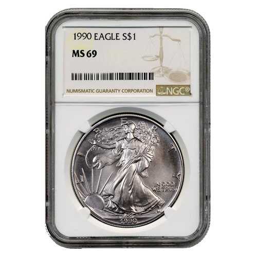 1990\u0020NGC\u0020MS\u002D69\u0020American\u0020Silver\u0020Eagle\u0020Coin\u0020\u0028Brown\u0020Label\u0029