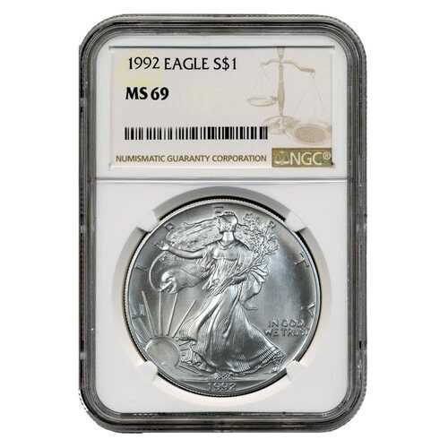 1992\u0020NGC\u0020MS\u002D69\u0020American\u0020Silver\u0020Eagle\u0020Coin\u0020\u0028Brown\u0020Label\u0029