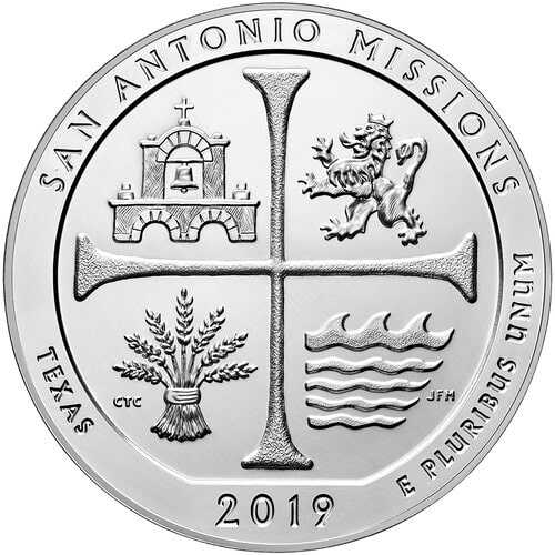 2019\u0020San\u0020Antonio\u0020Missions\u00205\u0020oz\u0020Burnished\u0020Silver\u0020Coin\u0020\u002D\u0020America\u0020The\u0020Beautiful