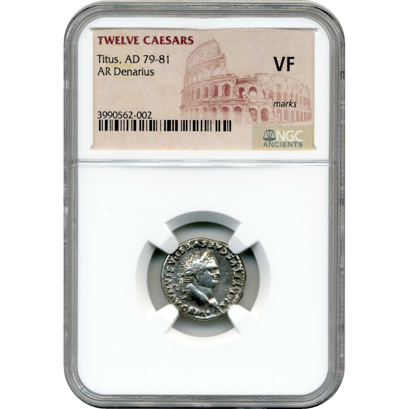 Twelve\u0020Caesars\u0020Titus\u0020AR\u0020Denarius\u0020AD\u002079\u002D81\u0020\u002D\u0020NGC\u0020VF