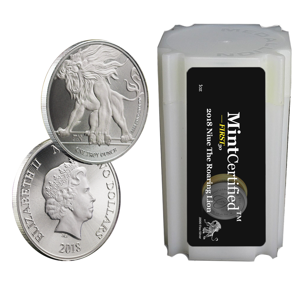 2018\u0020Roaring\u0020Lion\u0020Silver\u0020Coin\u0020Tube\u0020\u002D\u0020MintCertified\u0020First30\u2122