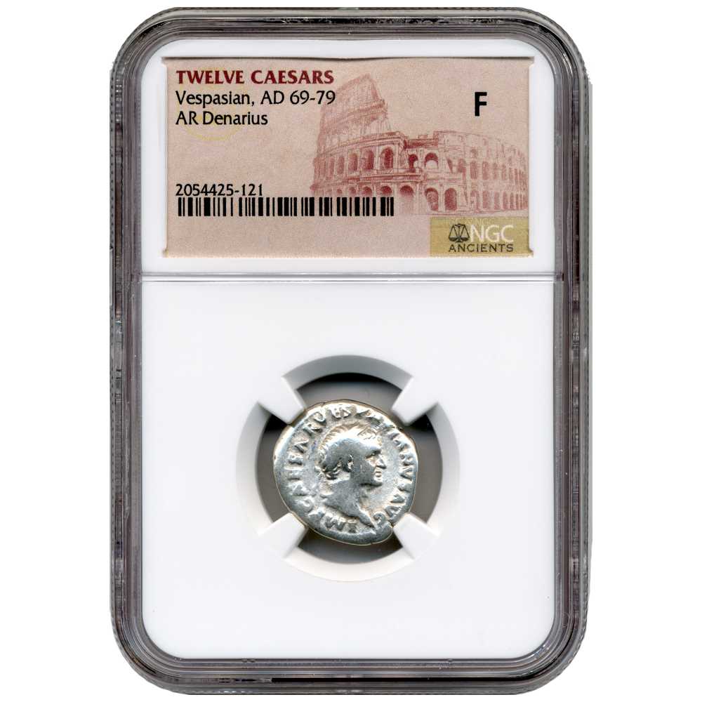 Twelve\u0020Caesars\u0020Vespasian\u0020AR\u0020Denarius\u0020AD\u002069\u002D79\u0020\u002D\u0020NGC\u0020Fine