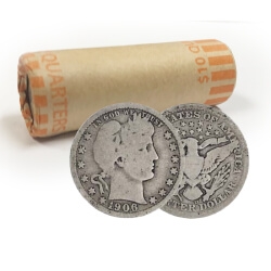 $10 Face Barber Quarters 90% Silver (Circulated)