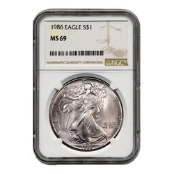 1986 NGC MS-69 American Silver Eagle Coin (Brown Label)
