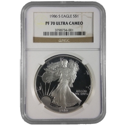 1986-S NGC PF-70 Proof American Silver Eagle Coin 1986-S NGC PF-70 Proof American Silver Eagle Coin