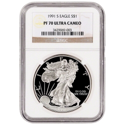 1991-S NGC PF-70 Proof American Silver Eagle Coin 1991-S NGC PF-70 Proof American Silver Eagle Coin