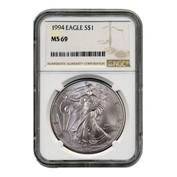 1994 NGC MS-69 American Silver Eagle Coin (Brown Label)