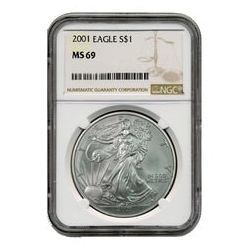 2001 NGC MS-69 American Silver Eagle Coin (Brown Label)